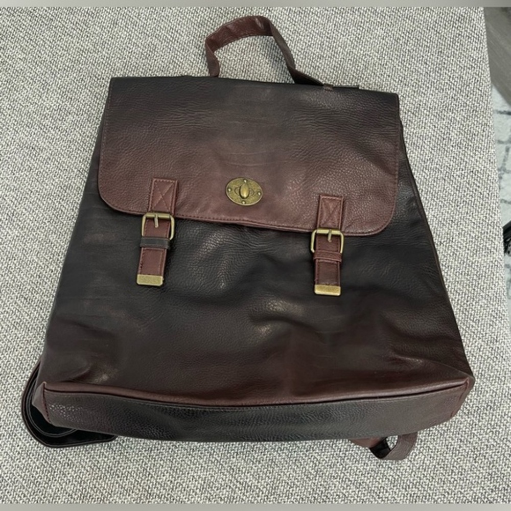 Icing Brown Faux Leather Backpack with Adjustable Straps and Brass Hardware